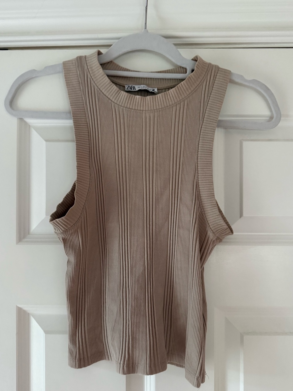 Zara Beige High-neck Ribbed Tank Top